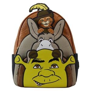 Loungefly Shrek, Donkey, & Puss in‎ Boots Trio Triple Pocket Backpack Exclusive